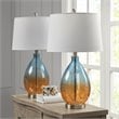 Pemberly Row Contemporary Glass and Fabric Table Lamps in Blue (Set of 2)