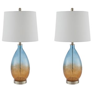 Pemberly Row Contemporary Glass and Fabric Table Lamps in Blue (Set of 2)