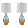 Pemberly Row Contemporary Glass and Fabric Table Lamps in Blue (Set of 2)