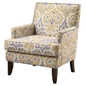Pemberly Row 29&quot Fabric and Solid Wood Track Arm Club Chair in Yellow