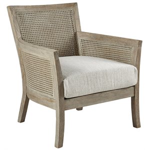 Pemberly Row 33.5&quot Solid Wood and Foam Accent Chair in Cream/Natural