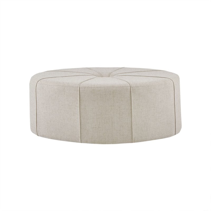 Pemberly Row Contemporary Oval Fabric and Solid Wood Ottoman in Cream