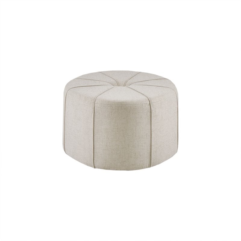 Pemberly Row Contemporary Oval Fabric and Solid Wood Ottoman in Cream