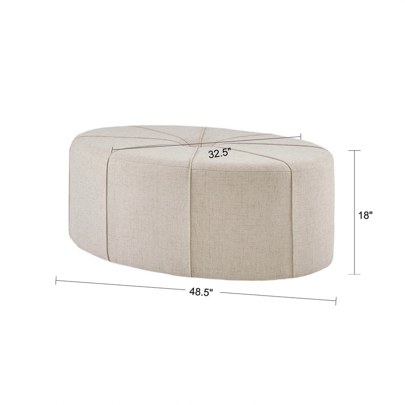 Pemberly Row Contemporary Oval Fabric and Solid Wood Ottoman in Cream