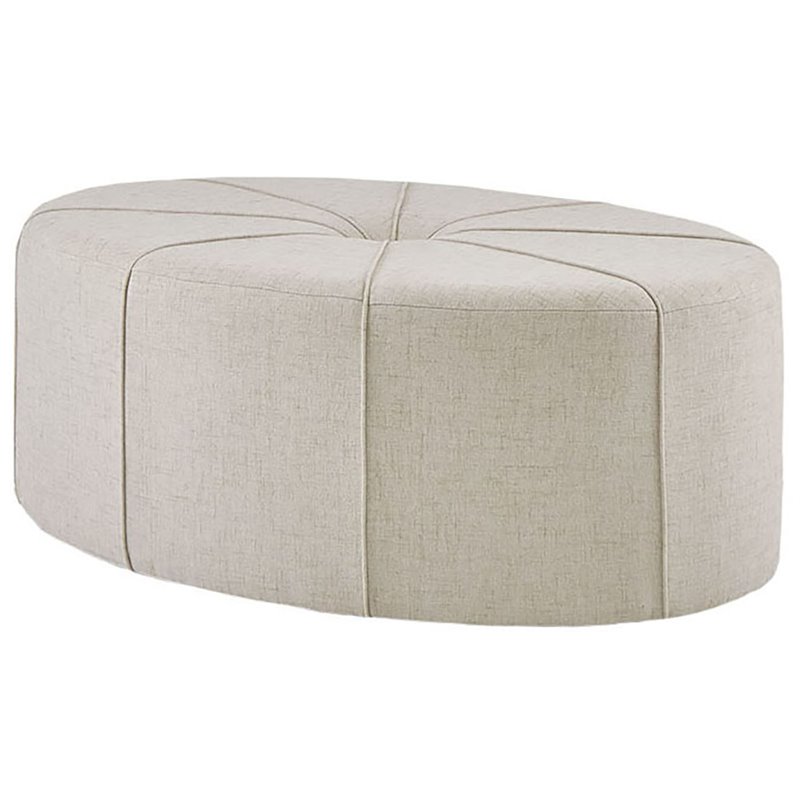 Pemberly Row Contemporary Oval Fabric and Solid Wood Ottoman in Cream