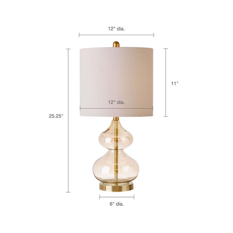 Pemberly Row Contemporary Glass and Fabric Table Lamps in Gold (Set of 2)
