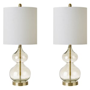 Pemberly Row Contemporary Glass and Fabric Table Lamps in Gold (Set of 2)