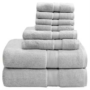 Pemberly Row Contemporary 8-Piece Cotton Towel Set in Silver