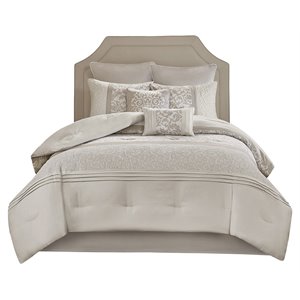 Pemberly Row 8-piece Microfiber Comforter Set with Quilting in Beige