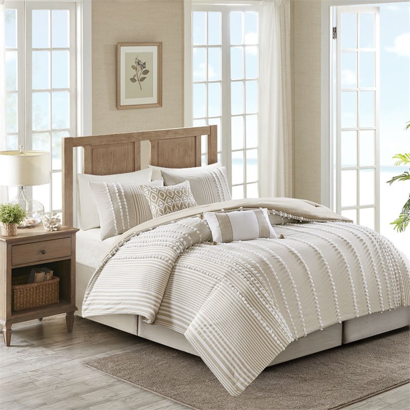 Pemberly Row Square Faux Linen Cotton Embroidered Pillow in Brown