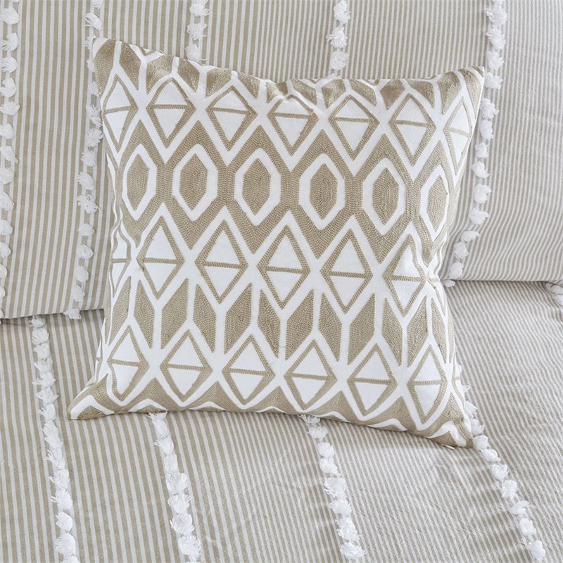 Pemberly Row Square Faux Linen Cotton Embroidered Pillow in Brown