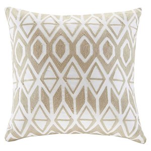 Pemberly Row Square Faux Linen Cotton Embroidered Pillow in Brown