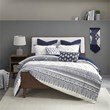 Pemberly Row 3-Piece Farmhouse Cotton Printed Comforter Set w/ Chenille in Navy