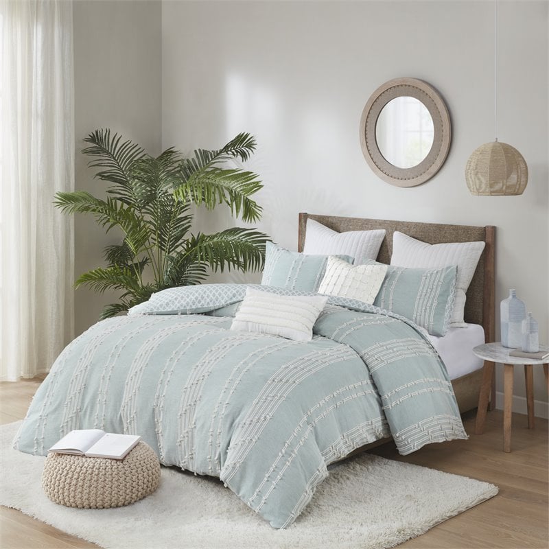 Pemberly Row 3-Piece Modern 100 Percent Cotton Jacquard Comforter Set in Blue