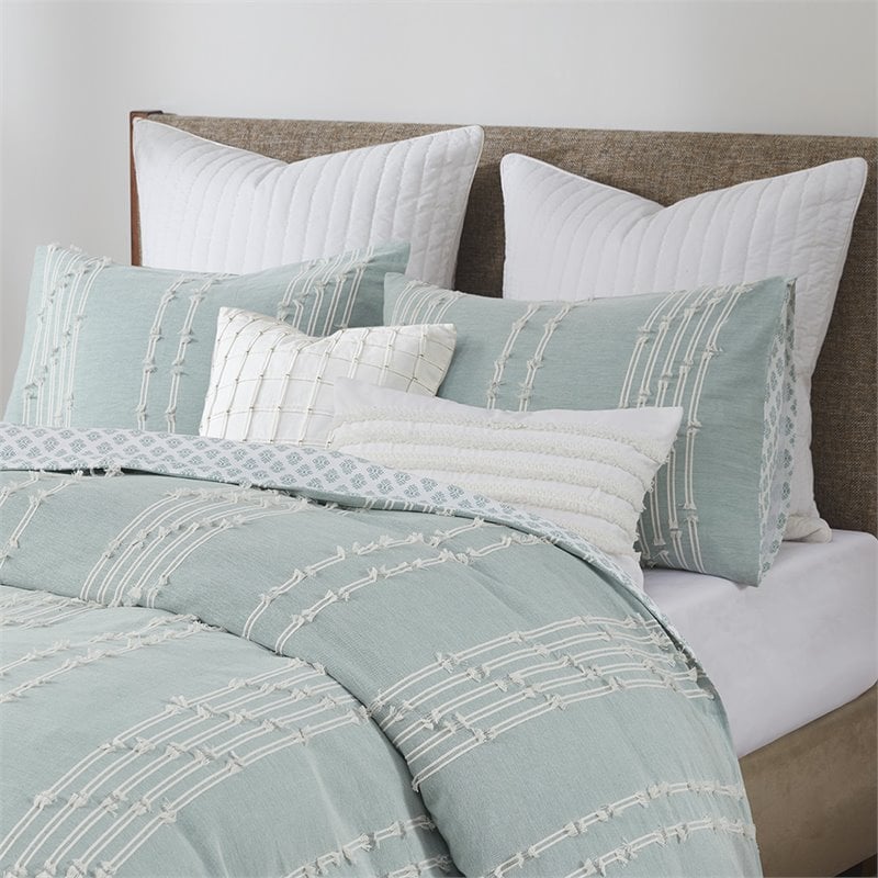 Pemberly Row 3-Piece Modern 100 Percent Cotton Jacquard Comforter Set in Blue