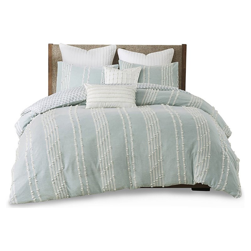 Pemberly Row 3-Piece Modern 100 Percent Cotton Jacquard Comforter Set in Blue