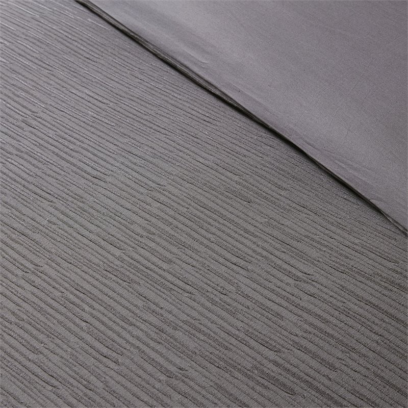 Pemberly Row 3-Piece Polyester Yarn Dyed Full/Queen Duvet Cover Set in Gray