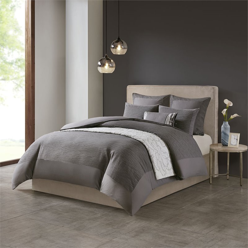 Pemberly Row 3-Piece Polyester Yarn Dyed Full/Queen Duvet Cover Set in Gray