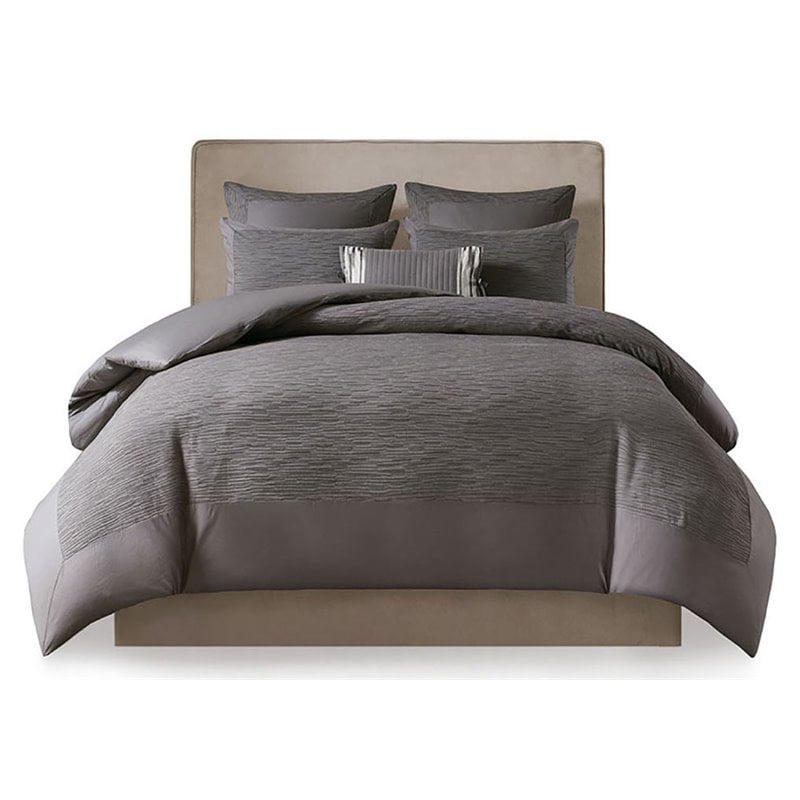 Pemberly Row 3-Piece Polyester Yarn Dyed Full/Queen Duvet Cover Set in Gray