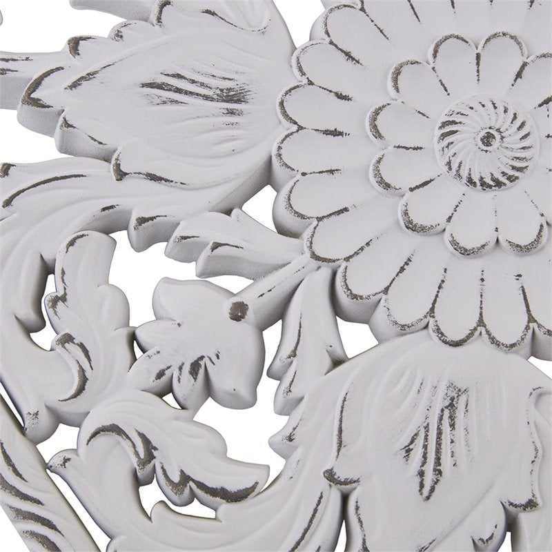 Pemberly Row Wood Botanical Panel Carved Wall Decor in White (Set of 2)