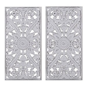 Pemberly Row Wood Botanical Panel Carved Wall Decor in White (Set of 2)