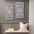 Pemberly Row Wood Botanical Panel Carved Wall Decor in White (Set of 2)