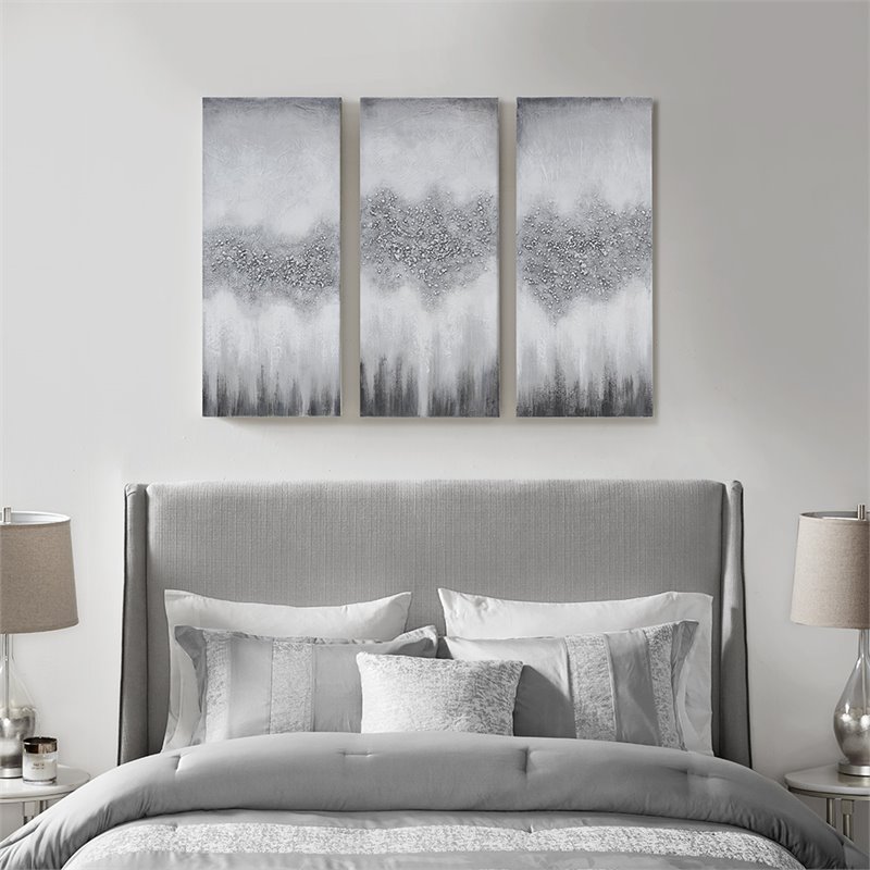 Pemberly Row 3-Piece MDF Wood Luminous Hand Painted Canvas Set in Gray