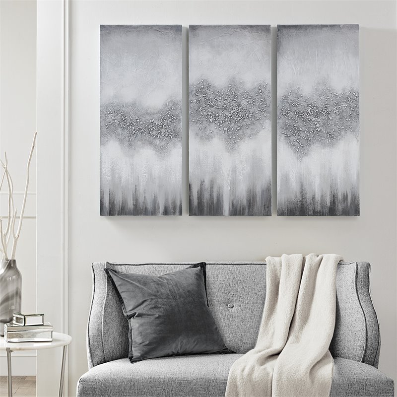 Pemberly Row 3-Piece MDF Wood Luminous Hand Painted Canvas Set in Gray