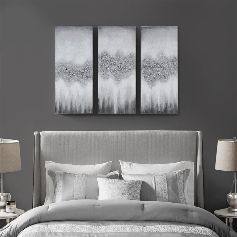 Pemberly Row 3-Piece MDF Wood Luminous Hand Painted Canvas Set in Gray