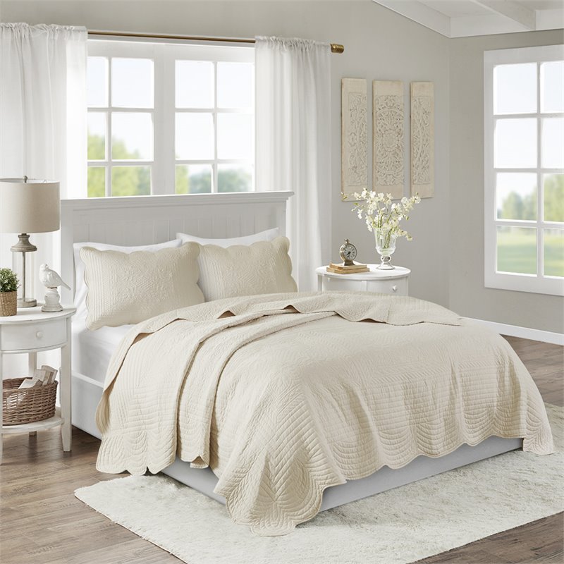 Pemberly Row 3-Piece Polyester Microfiber Coverlet Set in Cream