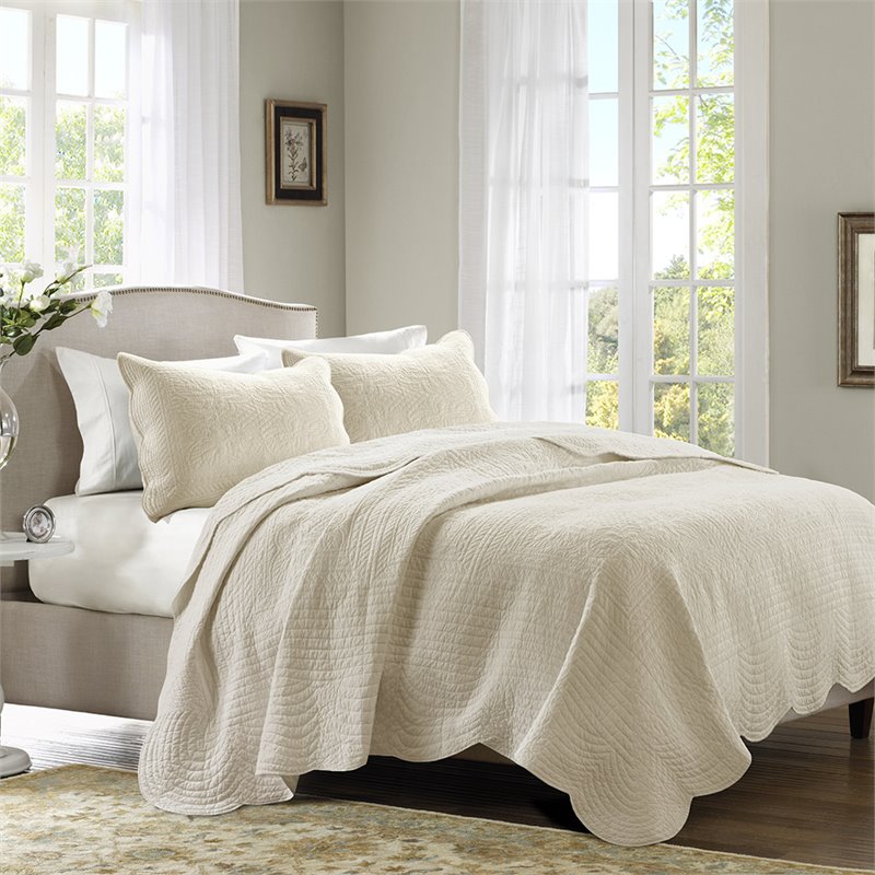 Pemberly Row 3-Piece Polyester Microfiber Coverlet Set in Cream