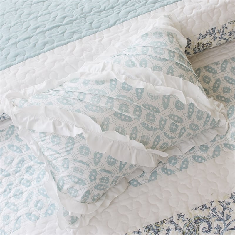 Pemberly Row 6-Piece Cotton Percale Printed Coverlet Set in Blue
