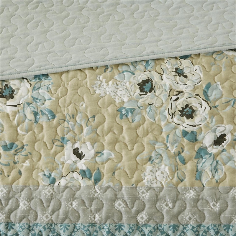 Pemberly Row 6-Piece Cotton Printed Coverlet Set in Green