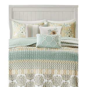 Pemberly Row 6-Piece Cotton Printed Coverlet Set in Green