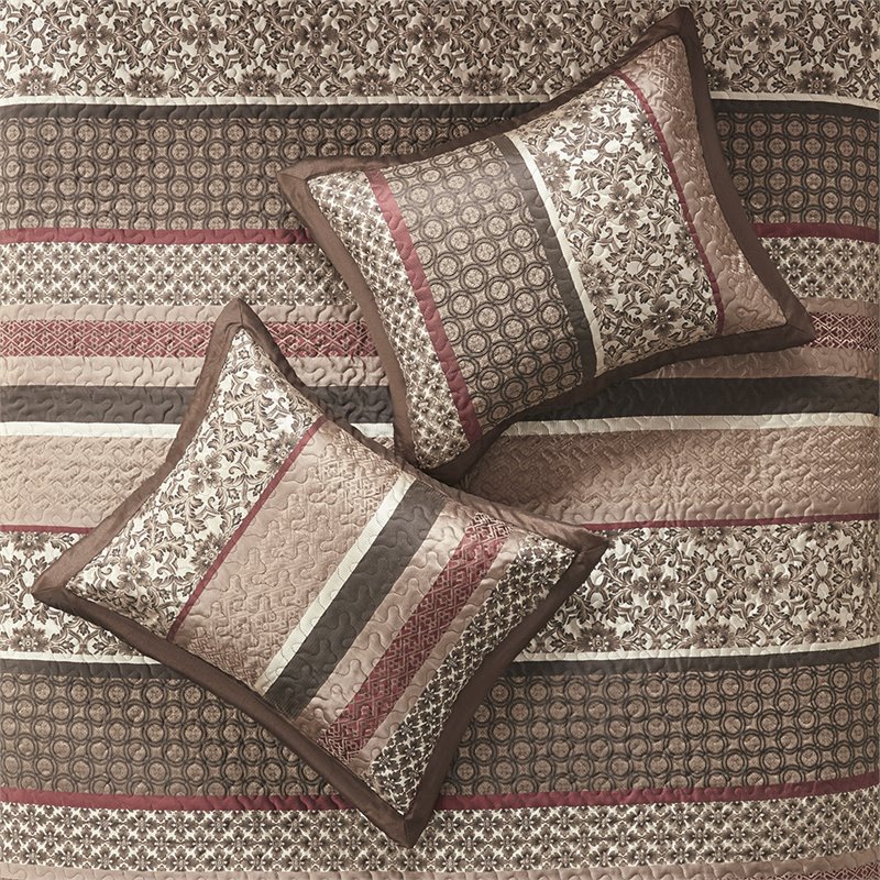 Pemberly Row 5-Piece Polyester Cotton Faux Silk Bedspread Set - Brown