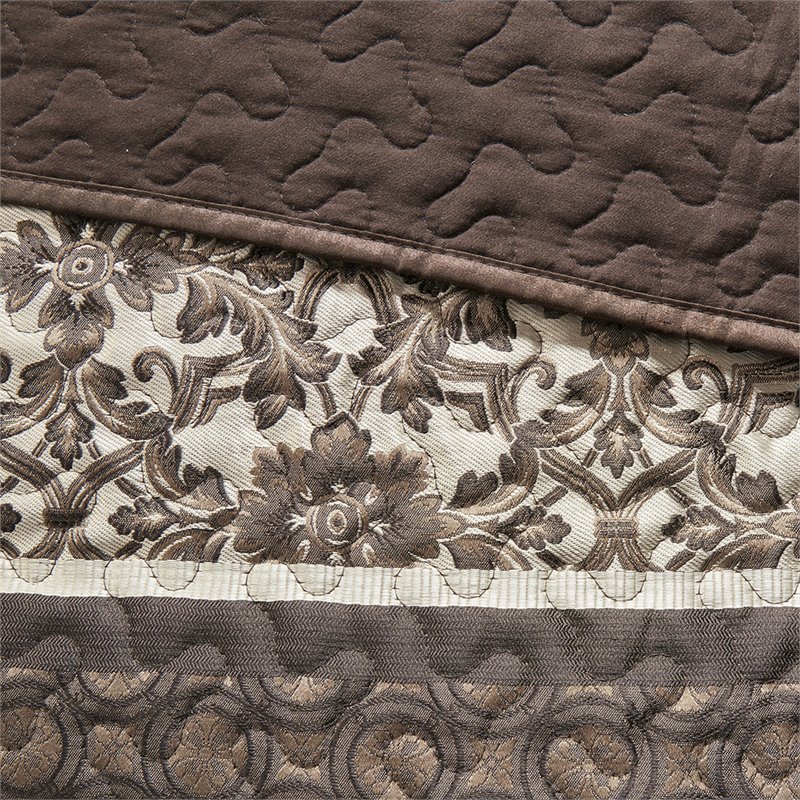 Pemberly Row 5-Piece Polyester Cotton Faux Silk Bedspread Set - Brown