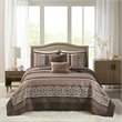Pemberly Row 5-Piece Polyester Cotton Faux Silk Bedspread Set in Brown