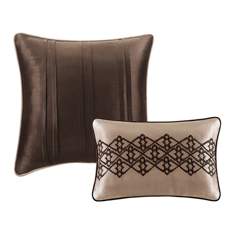 Pemberly Row 5-Piece Polyester Cotton Faux Silk Bedspread Set in Brown