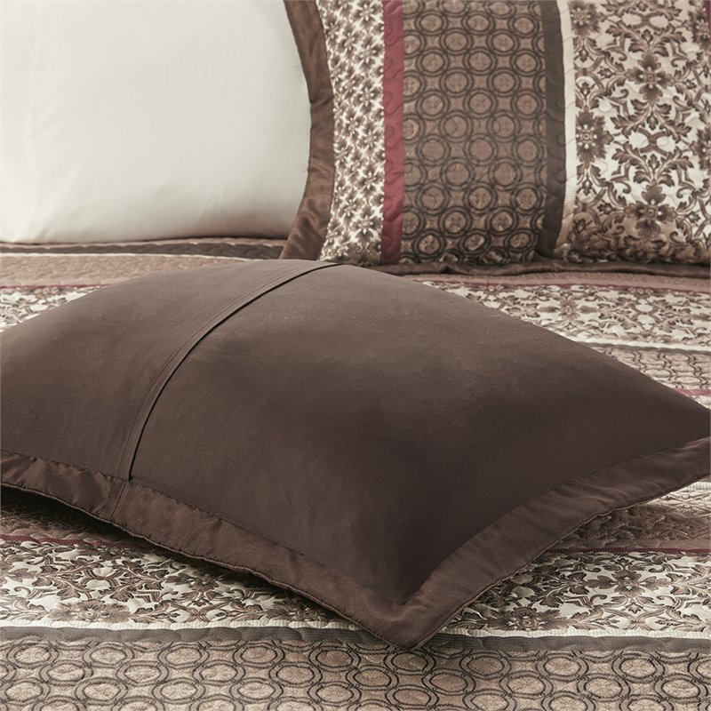 Pemberly Row 5-Piece Polyester Cotton Faux Silk Bedspread Set in Brown