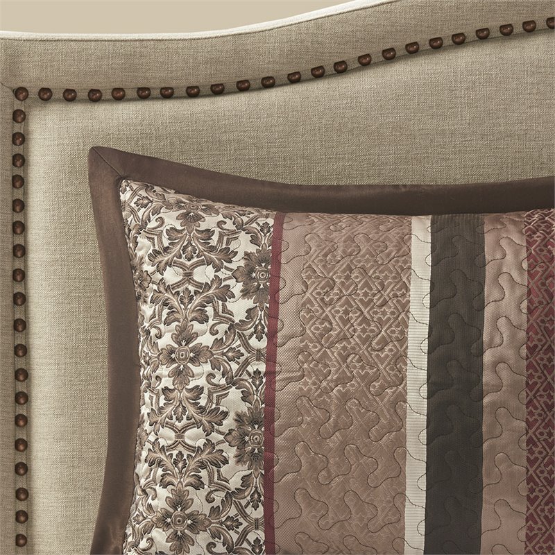 Pemberly Row 5-Piece Polyester Cotton Faux Silk Bedspread Set in Brown