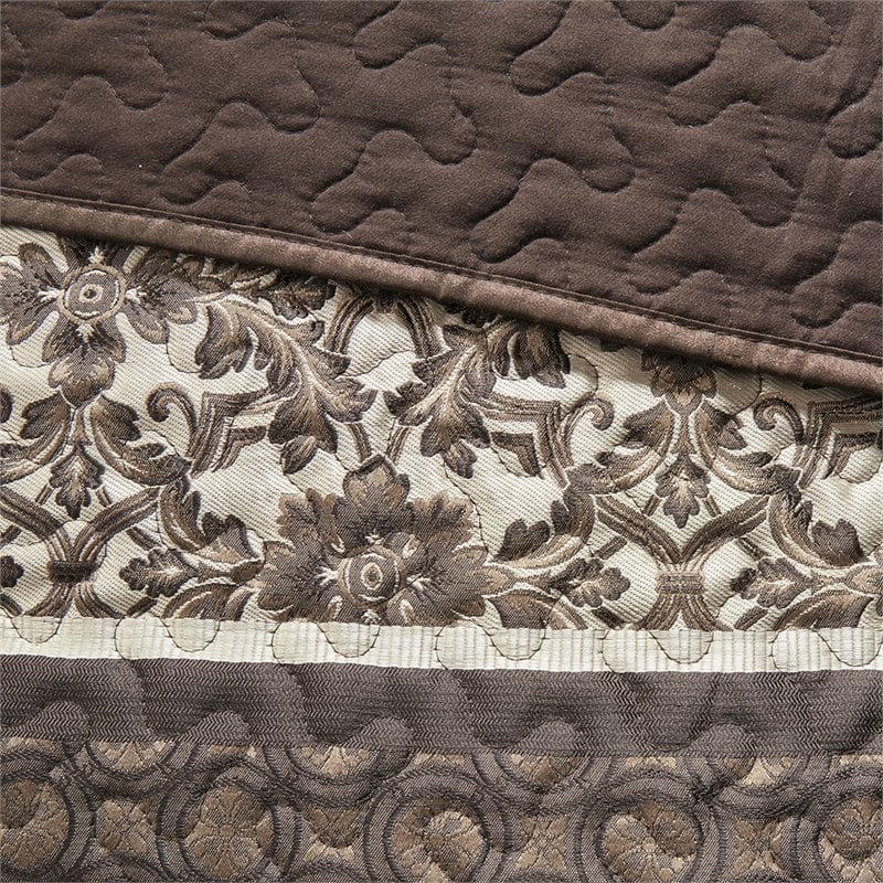 Pemberly Row 5-Piece Polyester Cotton Faux Silk Bedspread Set in Brown