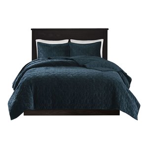 Pemberly Row 3-Piece Contemporary Polyester Velvet Coverlet Set in Blue