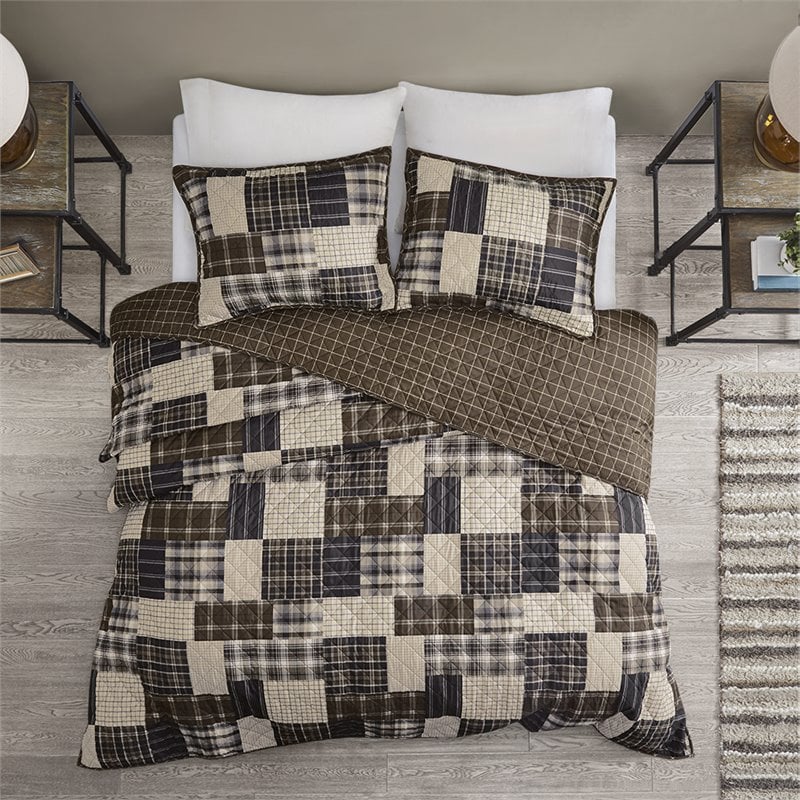 Pemberly Row 3-Piece Polyester Printed Reversible Coverlet Set in Brown