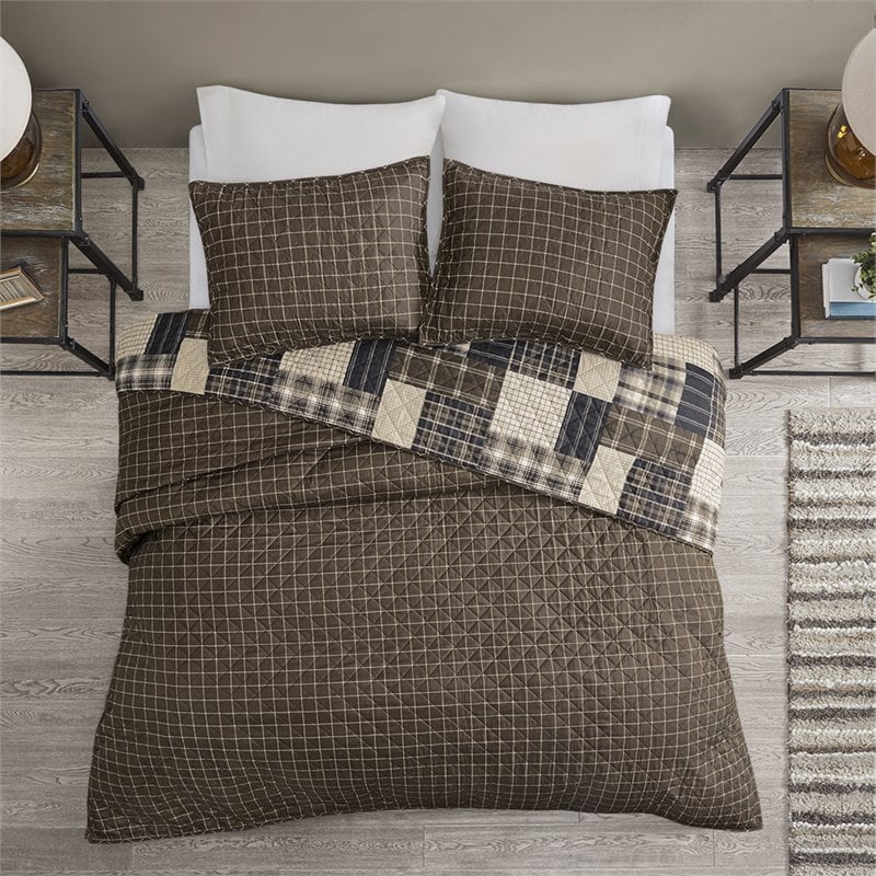 Pemberly Row 3-Piece Polyester Printed Reversible Coverlet Set in Brown