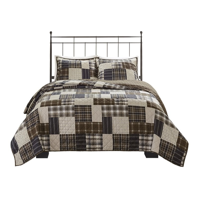 Pemberly Row 3-Piece Polyester Printed Reversible Coverlet Set in Brown
