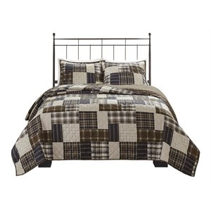 Pemberly Row 3-Piece Polyester Printed Reversible Coverlet Set in Brown