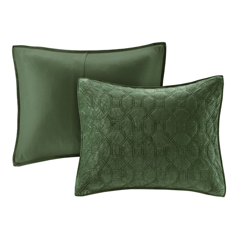 Pemberly Row 3-Piece Polyester Faux Velvet Coverlet Set in Green