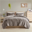 Pemberly Row Polyester Back Shaggy Long Fur Comforter Set in Gray