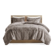 Pemberly Row Polyester Back Shaggy Long Fur Comforter Set in Gray