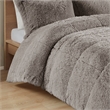 Pemberly Row Polyester Back Shaggy Long Fur Comforter Set in Gray